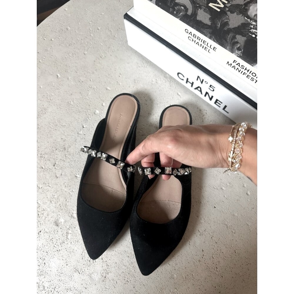 Banana Republic Black Suede Embellished Strap Mule Ballet Flats Slides Size 6